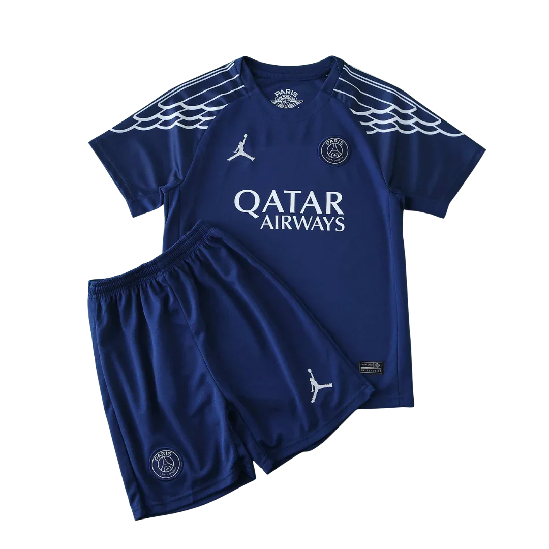 Kit camisa infantil oficial PSG Jordan azul marinho, Mini Mantos