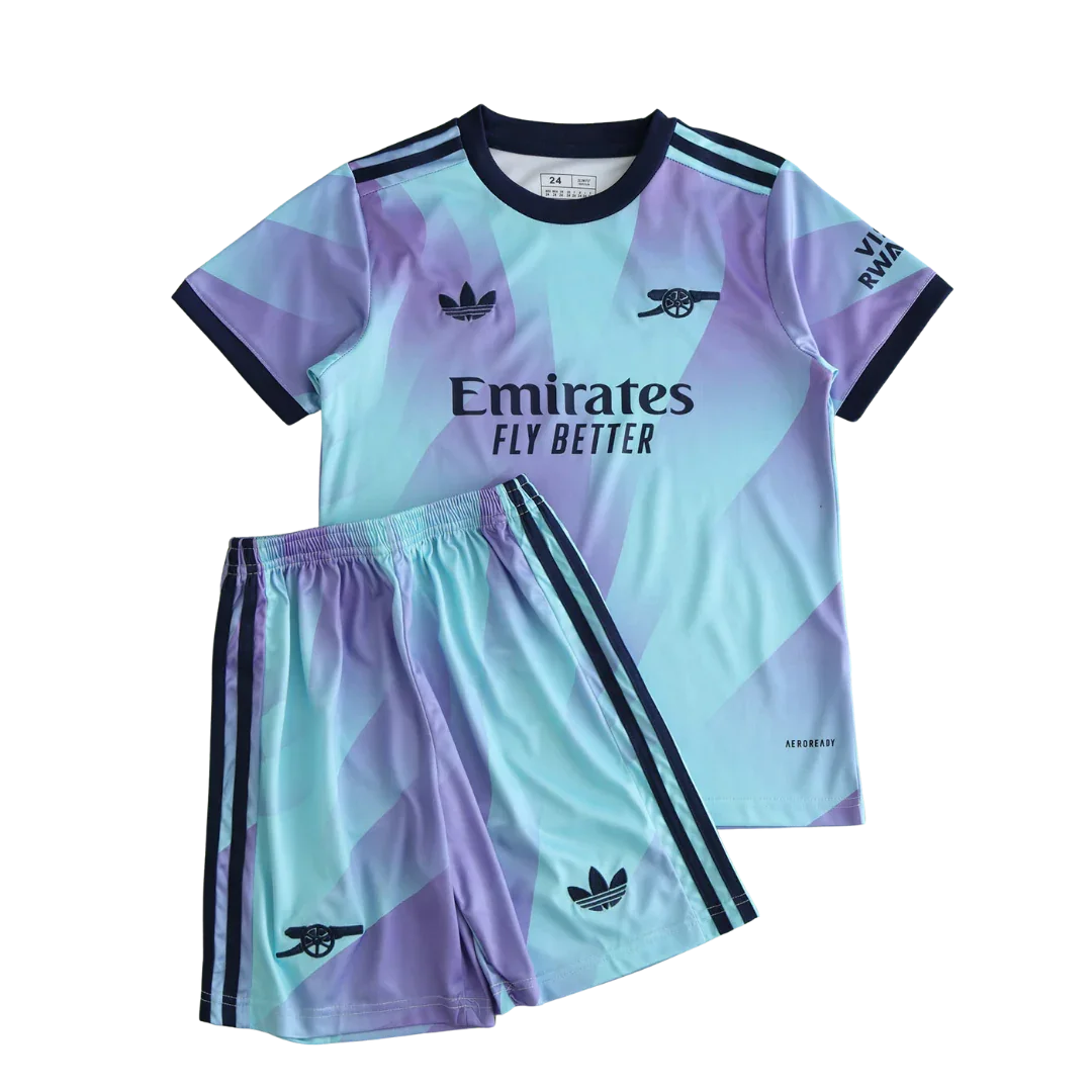 Kit infantil oficial Arsenal Mini Mantos camisa e shorts roxo e azul claro