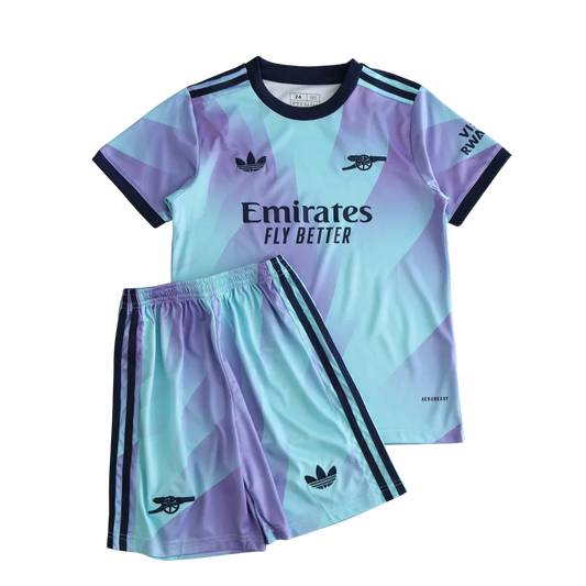 Kit infantil oficial Arsenal Mini Mantos camisa e shorts roxo e azul claro