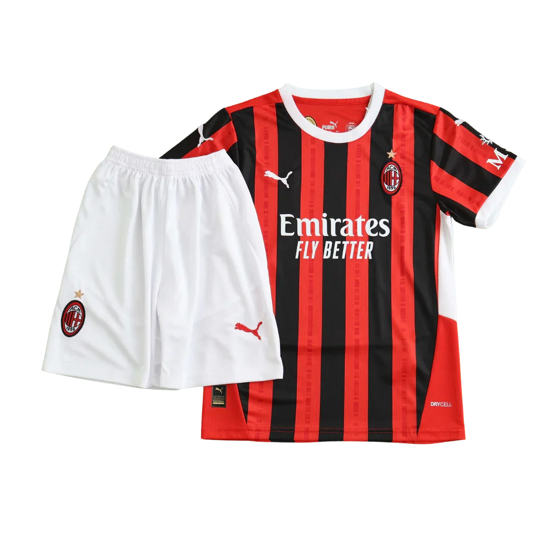 Kit infantil oficial AC Milan Mini Mantos: camisa listrada vermelha e preta, shorts brancos