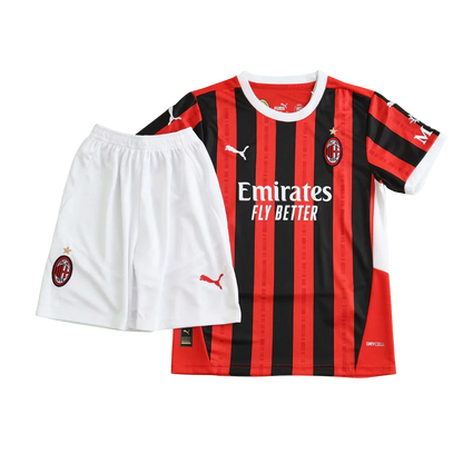 Kit infantil oficial AC Milan Mini Mantos: camisa listrada vermelha e preta, shorts brancos