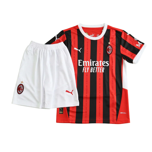 Kit infantil oficial AC Milan Mini Mantos: camisa listrada vermelha e preta, shorts brancos