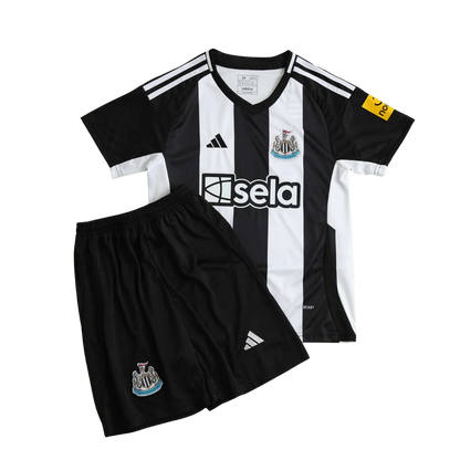 Kit oficial infantil Newcastle United, Mini Mantos. Camisa e shorts pretos e brancos Adidas