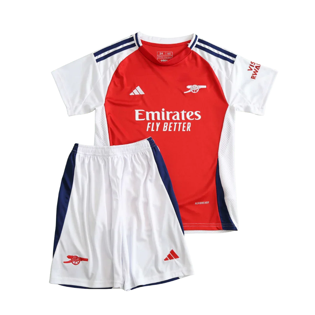 Mini Mantos Arsenal kit oficial infantil, camisa e shorts vermelho e branco