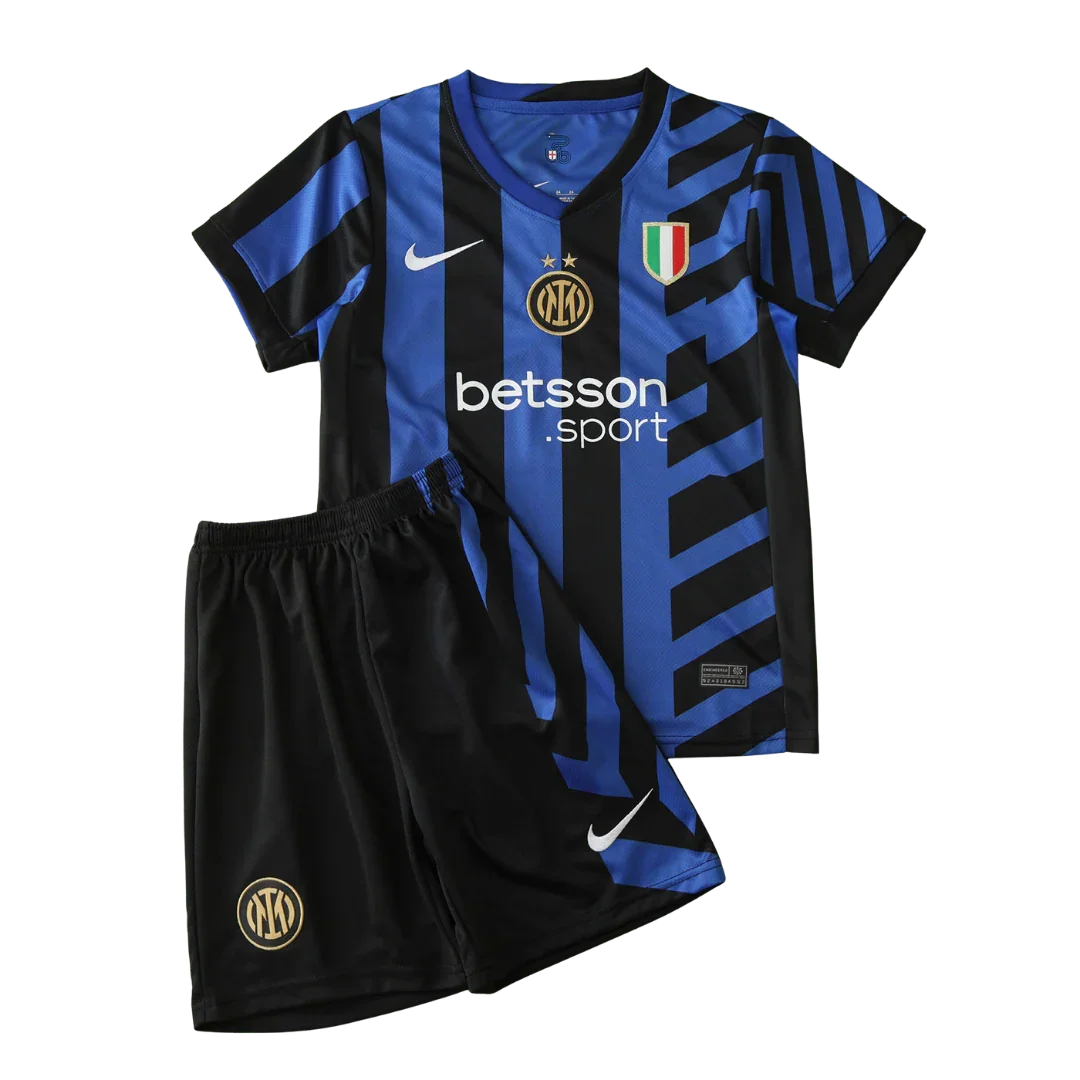 Kit infantil oficial Mini Mantos Inter de Milão, camisa preta e azul com shorts preto