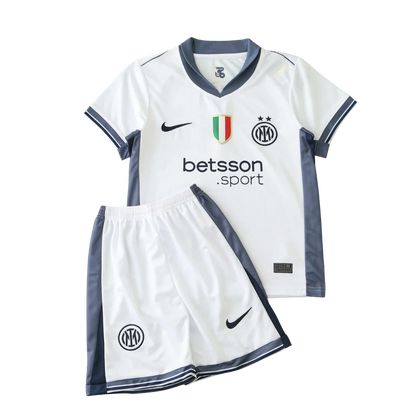 Mini Mantos kit oficial camisa infantil Inter Quarto uniforme branco e cinza com shorts