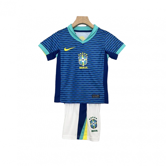 Mini Mantos Brasil 2024 infantil oficial kit camisa azul listrada Nike e shorts branco