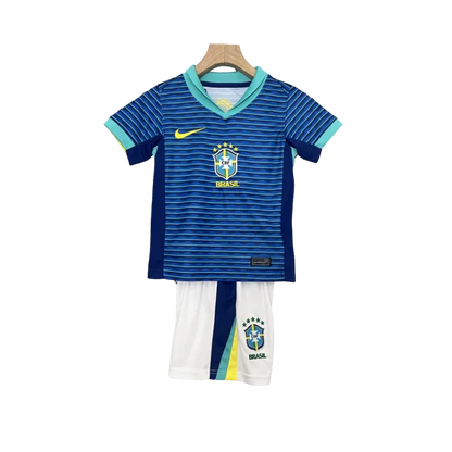 Mini Mantos Brasil 2024 infantil oficial kit camisa azul listrada Nike e shorts branco