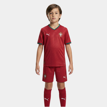 Kit Infantil Portugal I 2026 Copa do Mundo - Camisa e short oficial de futebol para crianças 2 a 14 anos - Mini Mantos