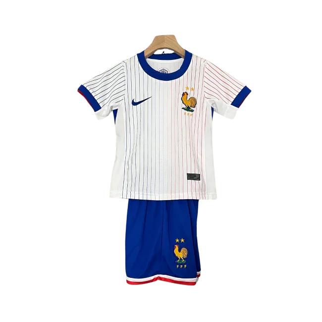 Kit oficial França infantil, camisa Mini Mantos da seleção francesa com calção azul