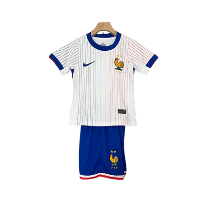Kit oficial França infantil, camisa Mini Mantos da seleção francesa com calção azul