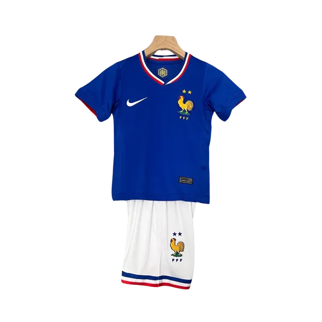 Kit camisa infantil oficial França azul, com shorts branco. Mini Mantos