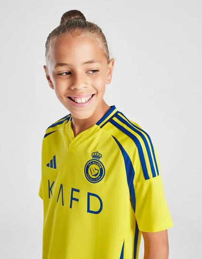 Mini Mantos Al Nassr kit camisa infantil oficial, amarela e azul