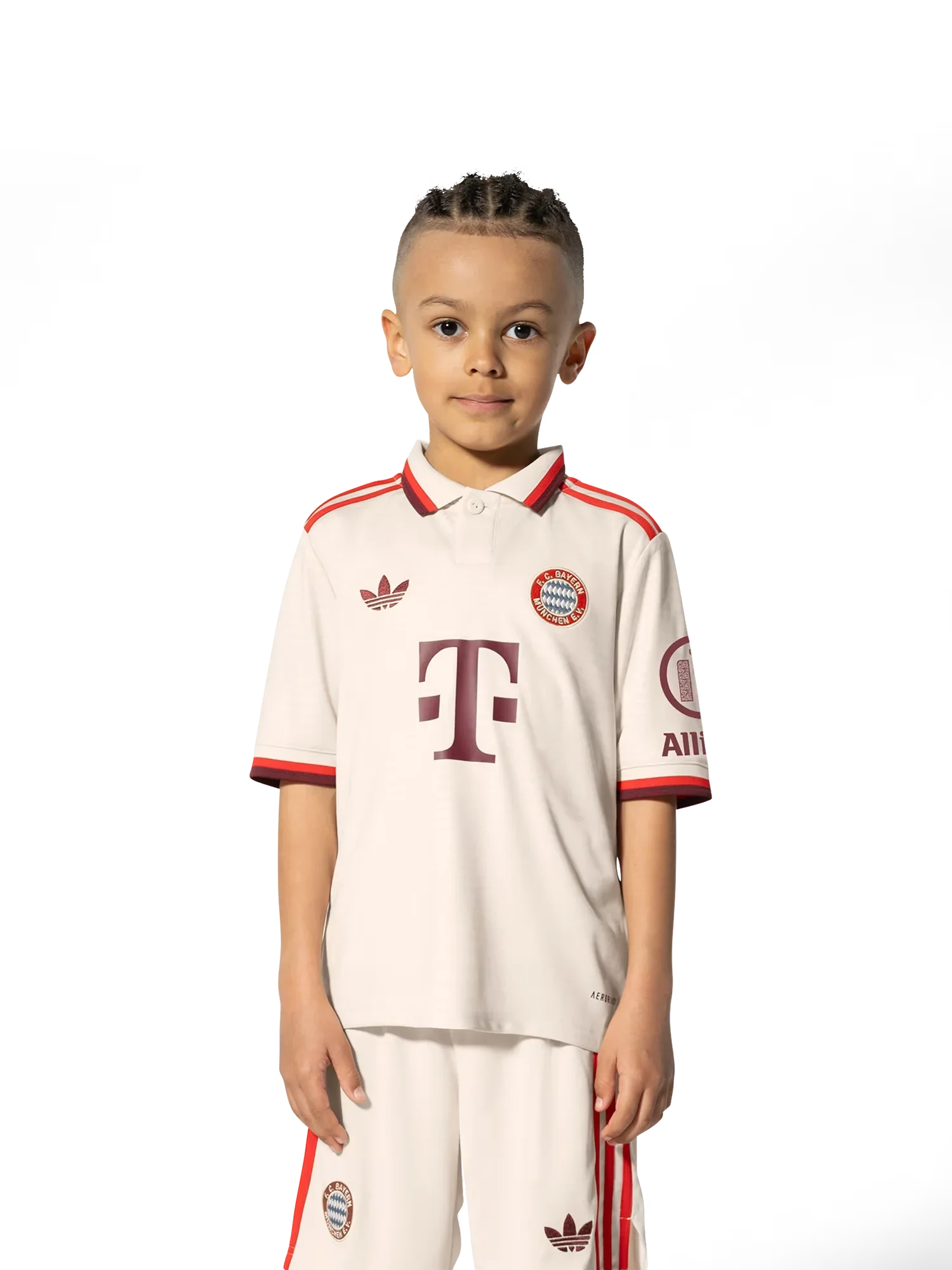 Mini Mantos: kit oficial infantil Bayern Munich camisa e shorts para meninos, modelo retrô com detalhes em bordô e branco
