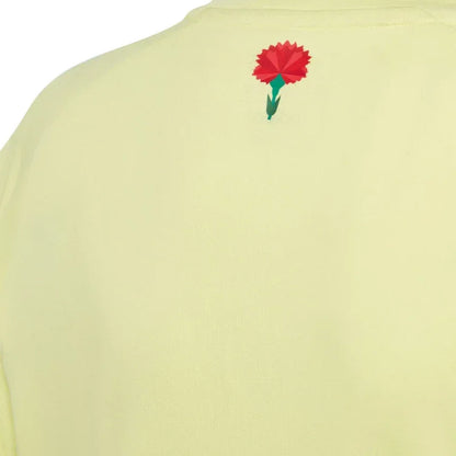 Camisa oficial infantil Mini Mantos kit de futebol amarela, detalhe do cravo vermelho nas costas