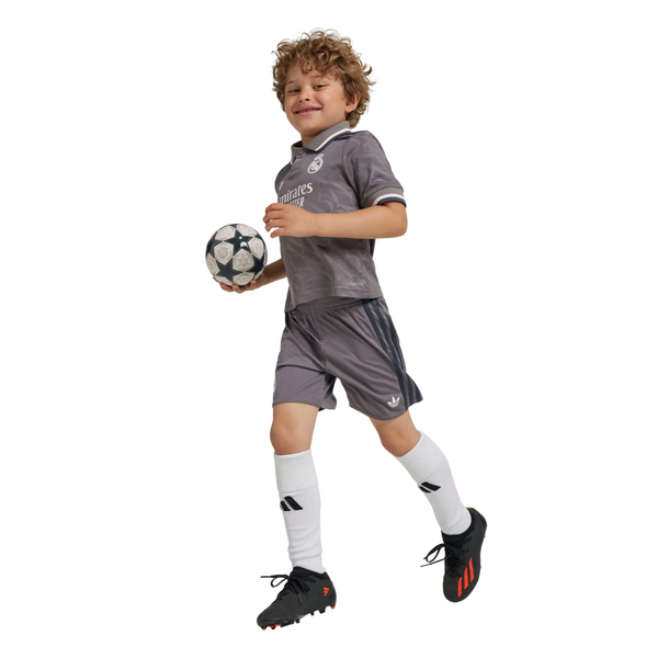 Camisa infantil do Real Madrid III 24/25. Perfeita para os fãs do clube. Garanta a sua!