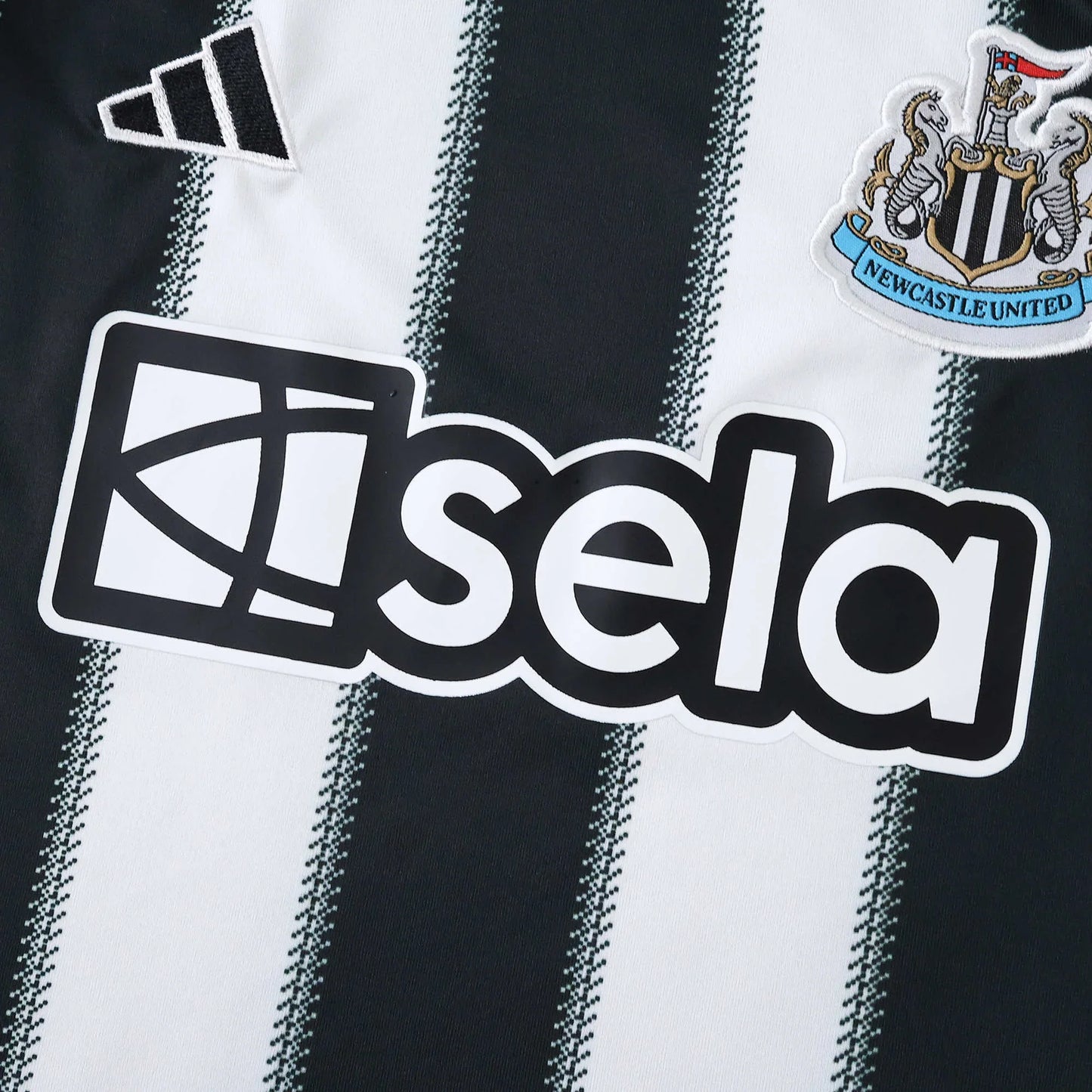 Camisa oficial infantil kit Mini Mantos Newcastle United preta e branca com Adidas e Sela