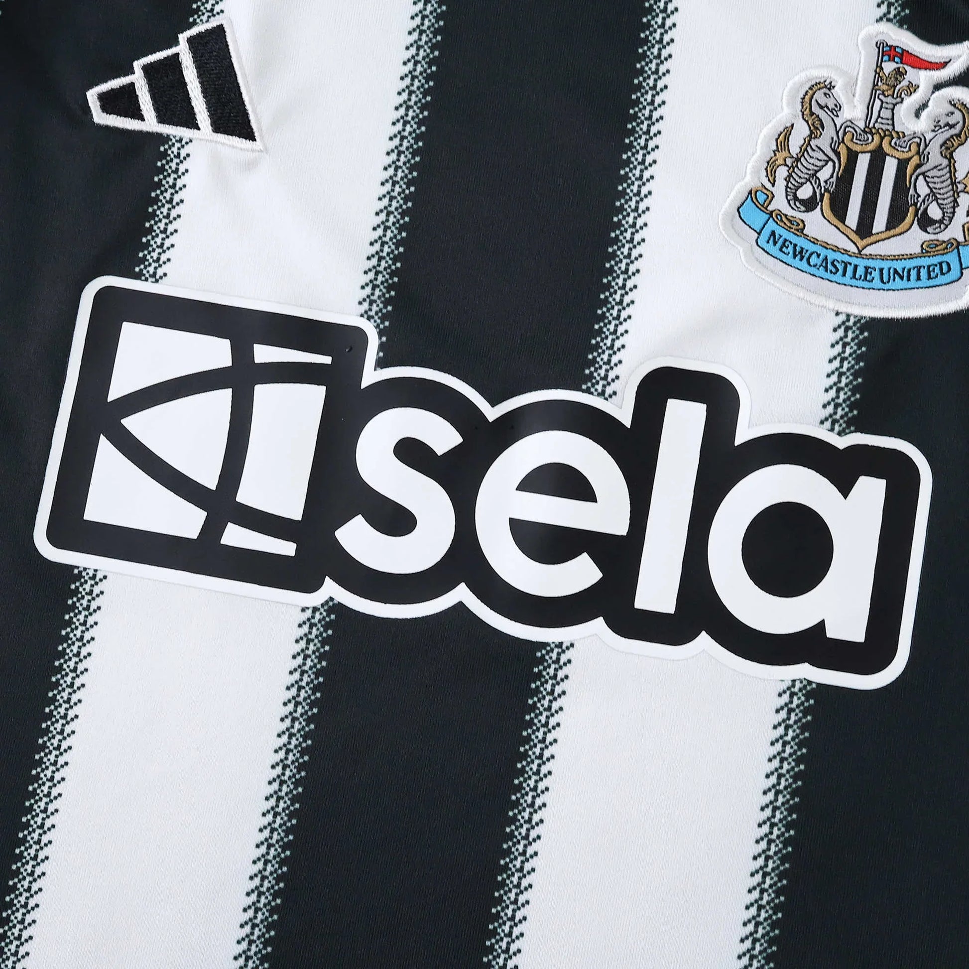 Camisa oficial infantil kit Mini Mantos Newcastle United preta e branca com Adidas e Sela