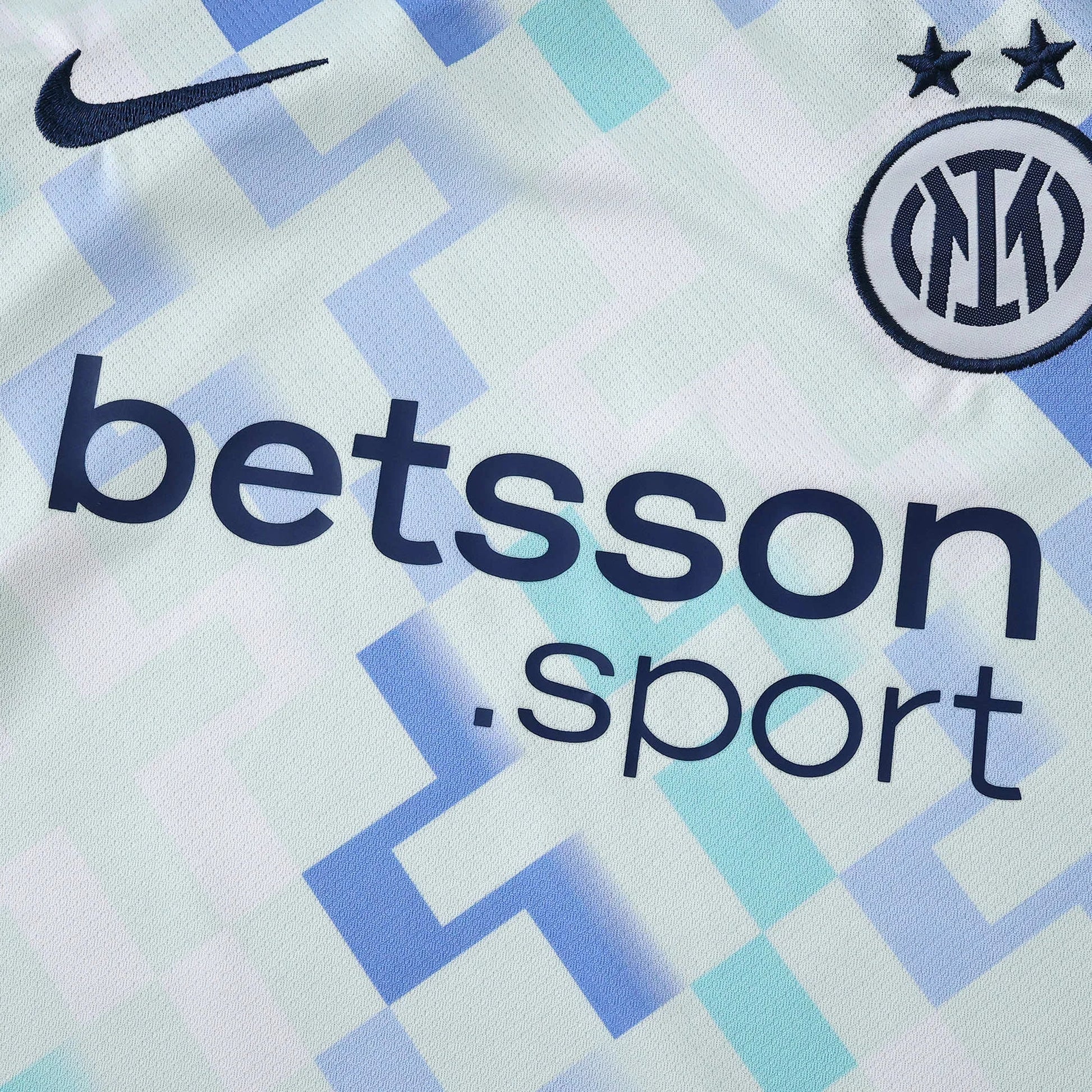 Camisa infantil oficial Inter de Milão Mini Mantos, kit betsson.sport Nike com padrão geométrico azul claro