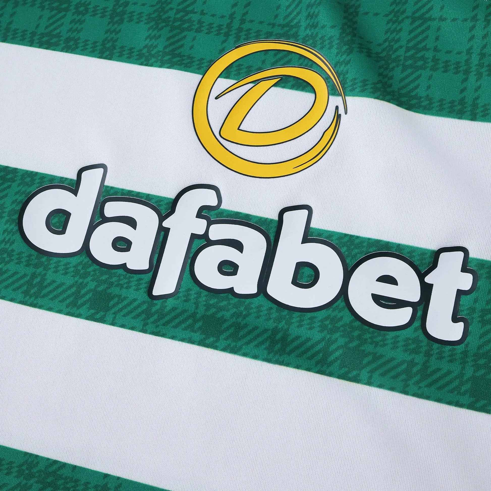 Kit oficial infantil Mini Mantos do Celtic FC, camisa listras verdes e brancas Dafabet