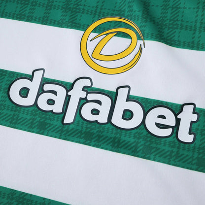 Kit oficial infantil Mini Mantos do Celtic FC, camisa listras verdes e brancas Dafabet