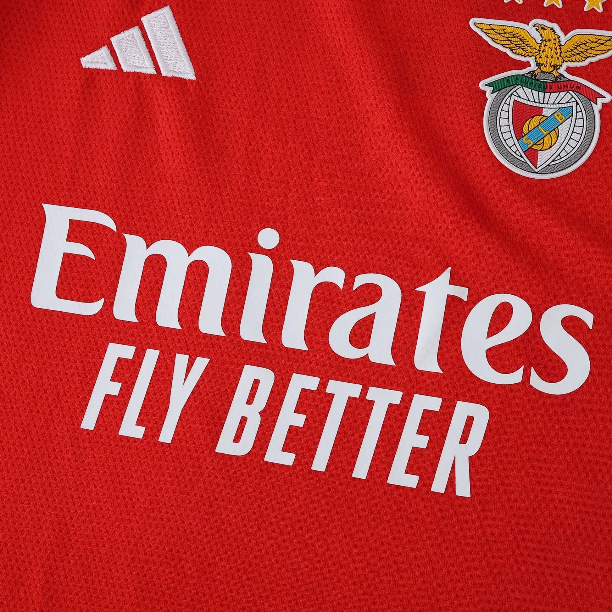 Camisa infantil oficial vermelha do Benfica kit Mini Mantos. Emirates