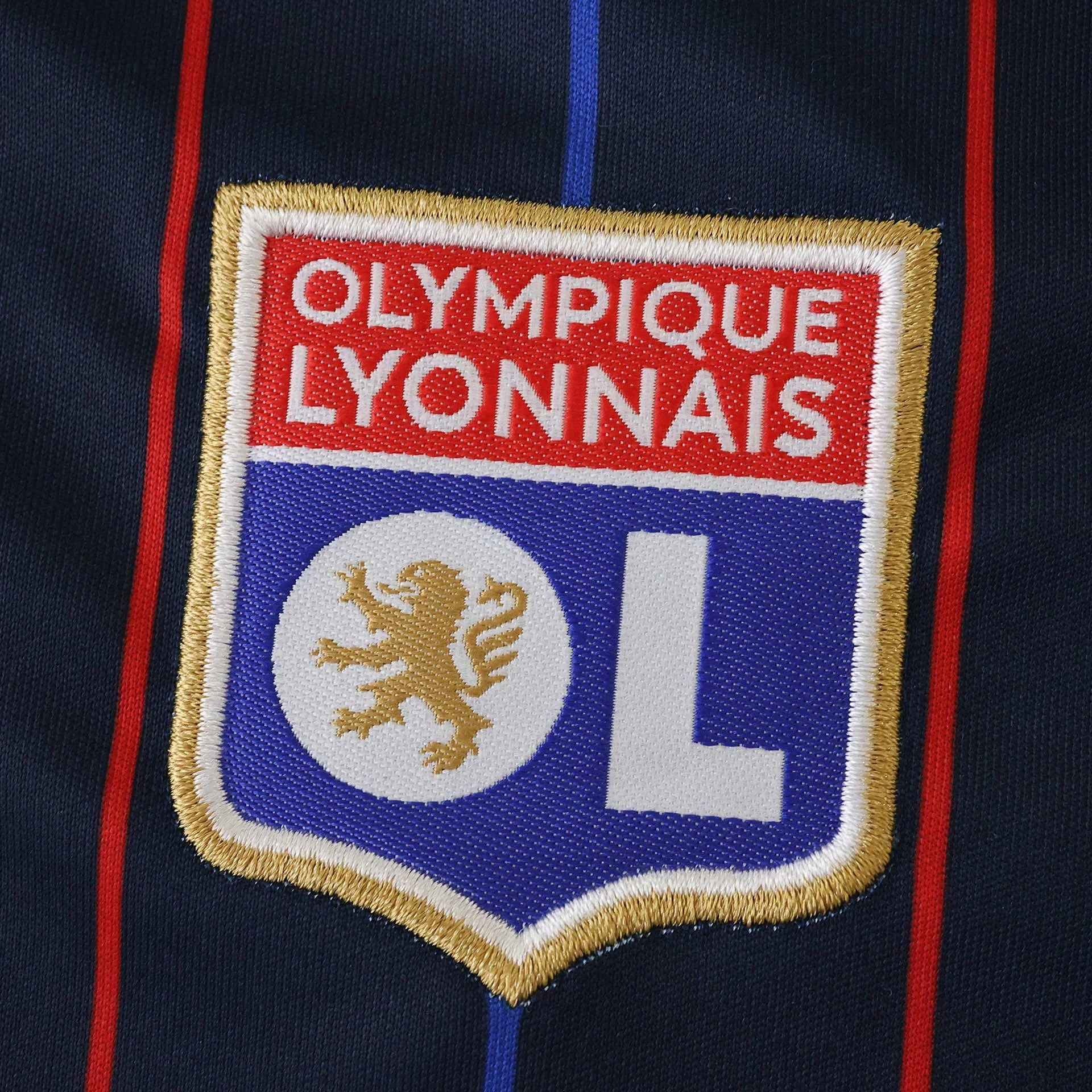 Kit infantil oficial Olympique Lyonnais, camisa azul Mini Mantos com escudo bordado