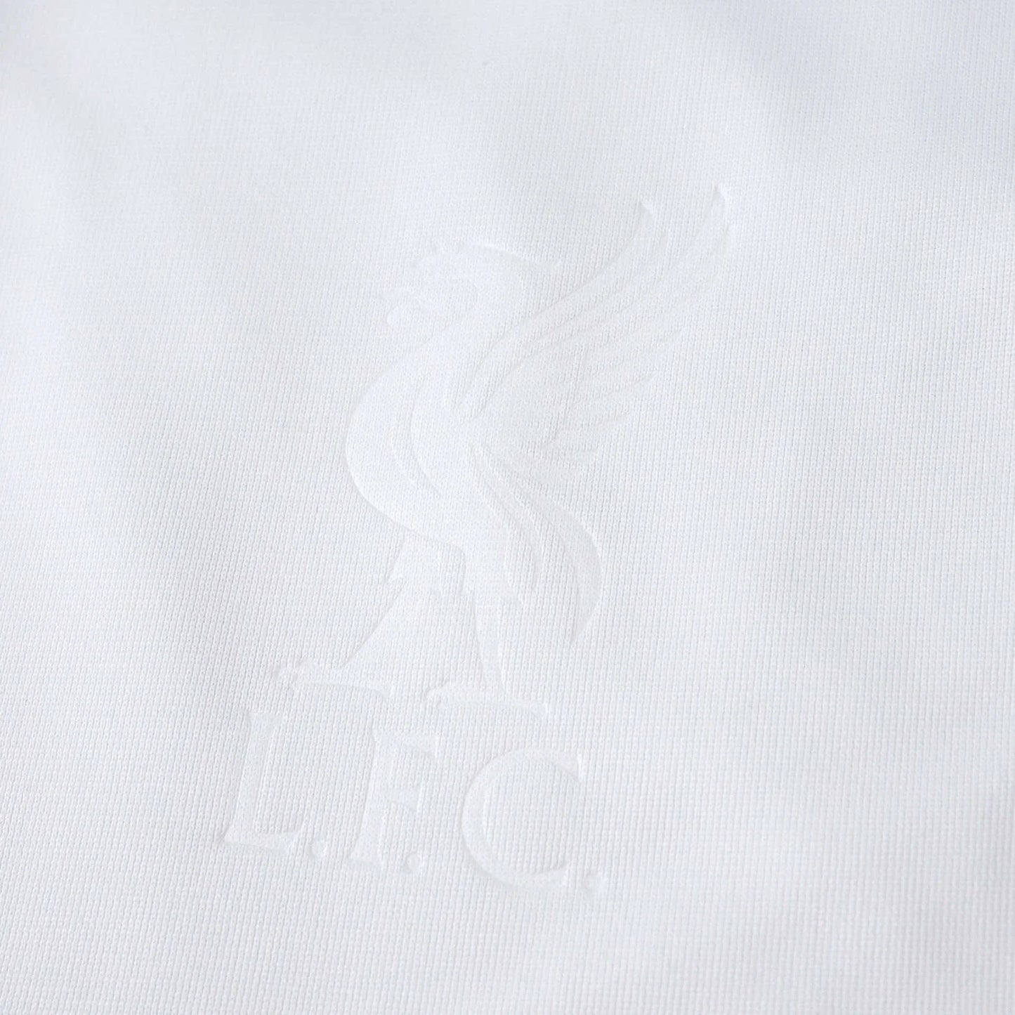Camisa oficial Liverpool infantil branca, kit Mini Mantos, com escudo LFC em relevo
