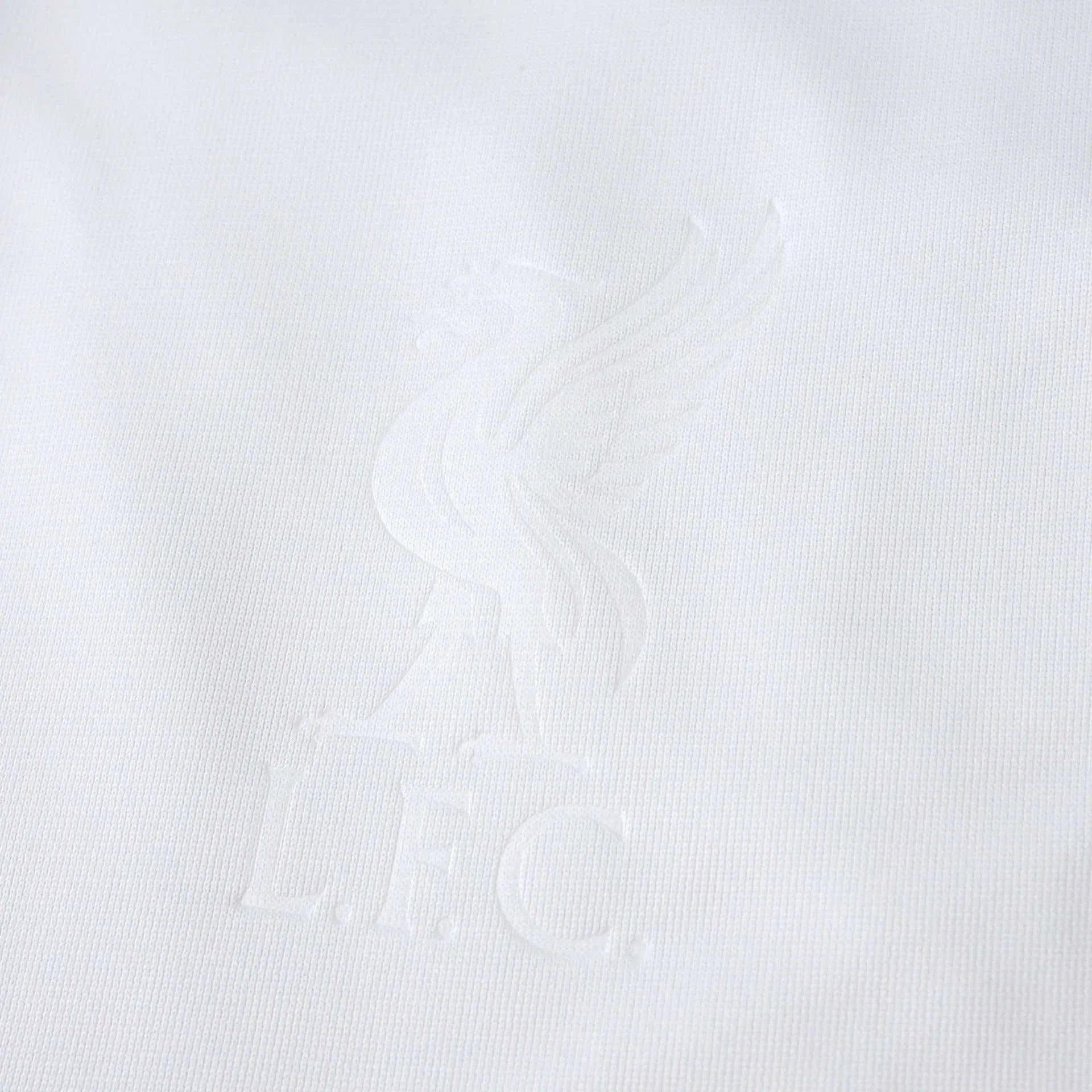 Camisa oficial Liverpool infantil branca, kit Mini Mantos, com escudo LFC em relevo