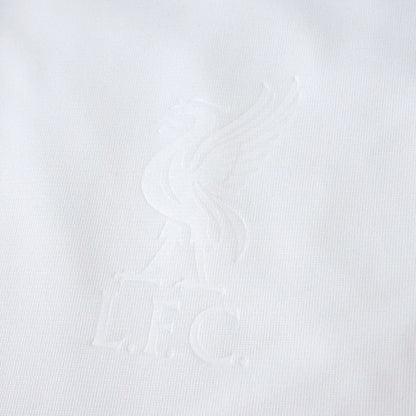 Camisa oficial Liverpool infantil branca, kit Mini Mantos, com escudo LFC em relevo