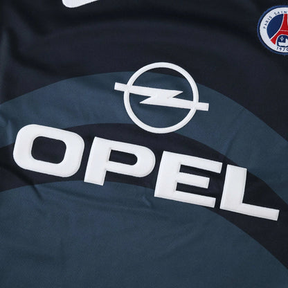Camisa oficial Paris Saint-Germain Mini Mantos infantil kit preta e azul com logo Opel