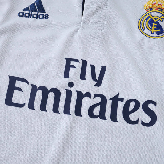 Camisa Real Madrid infantil oficial Mini Mantos kit Fly Emirates Adidas branca