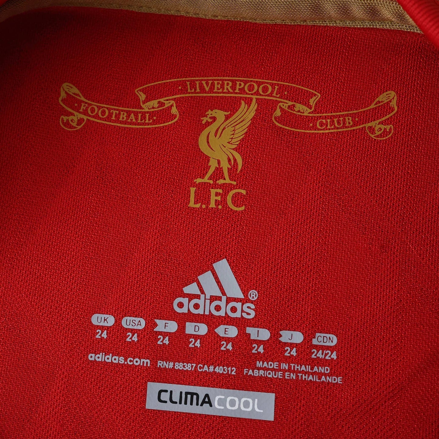 Mini Mantos Liverpool kit oficial: camisa infantil Adidas Climacool, tamanho 24