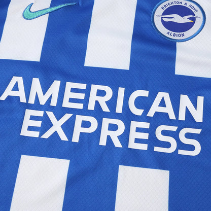 Camisa Brighton infantil oficial Mini Mantos, kit listrado azul e branco com logo Nike e American Express