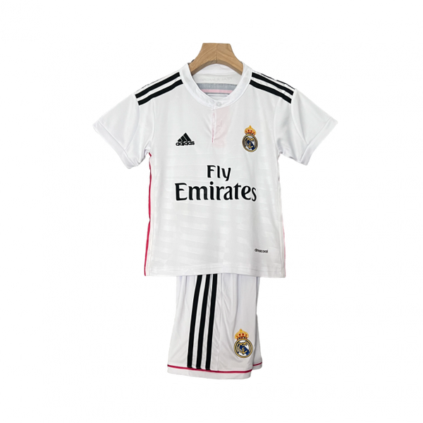 Camisa infantil retrô do Real Madrid I 14/15. Estilo e nostalgia para os fãs. Compre agora!
