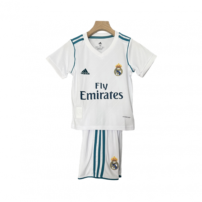 Camisa infantil retrô do Real Madrid I 17/18. Estilo e nostalgia para os fãs. Compre agora!