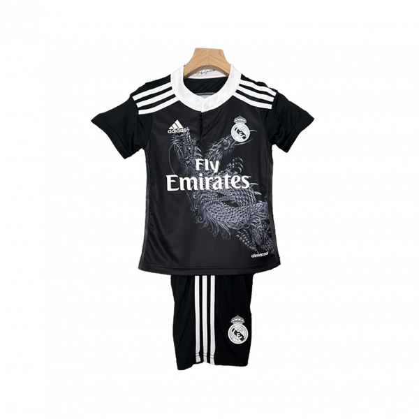 Camisa infantil retrô do Real Madrid III 14/15. Estilo e nostalgia para os fãs. Compre agora!